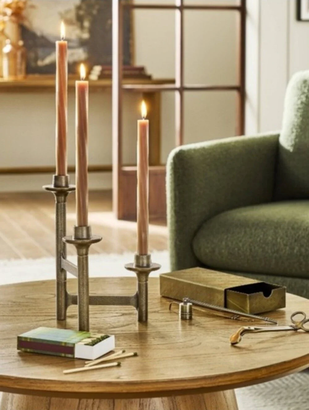 Hearth & Hand 3 Count Taper Brass Canelabra
